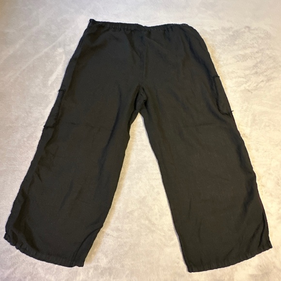 2X Plus Size 24 Linen Pants Women's Desert Design Black Wide Leg Patchwork Boho - Picture 11 of 11